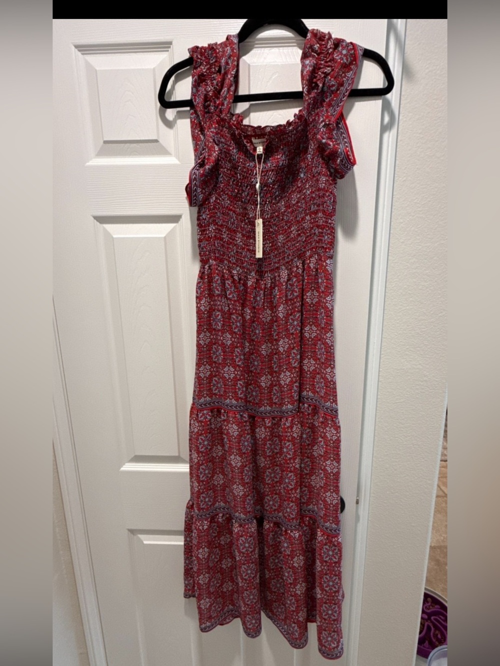 Max Studio Rust Paisley Smocked Maxi Dress